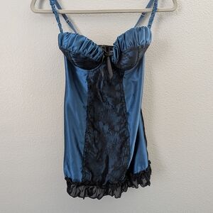 Frederick's of Hollywood Teal and Black Lace Chemise